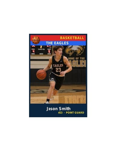 One enlarged basketball card centered on a US Letter sheet at 3.5 by 5 inches, photo above the name and details
