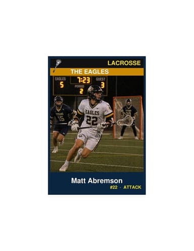 One enlarged lacrosse card centered on a US Letter sheet at 3.5 by 5 inches, photo above the name and details