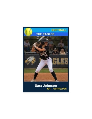 One enlarged softball card centered on a US Letter sheet at 3.5 by 5 inches, photo above the name and details