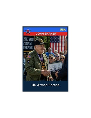 One enlarged USA patriotic card centered on a US Letter sheet at 3.5 by 5 inches, photo above the name and details