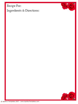 Roses 8.5×11 printable recipe card template preview