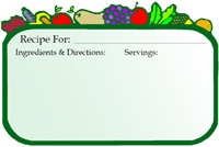 Fruit printable recipe card template — Fresh-fruit border, perfect for summer recipes.