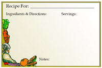 Vegetables printable recipe card template — Vegetable-illustrated border — a kitchen classic.
