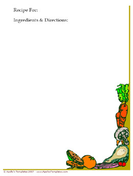 Vegetables 8.5×11 printable recipe card template preview