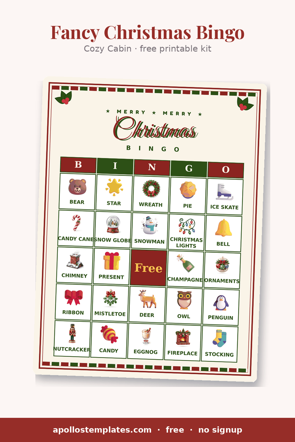 Christmas bingo card