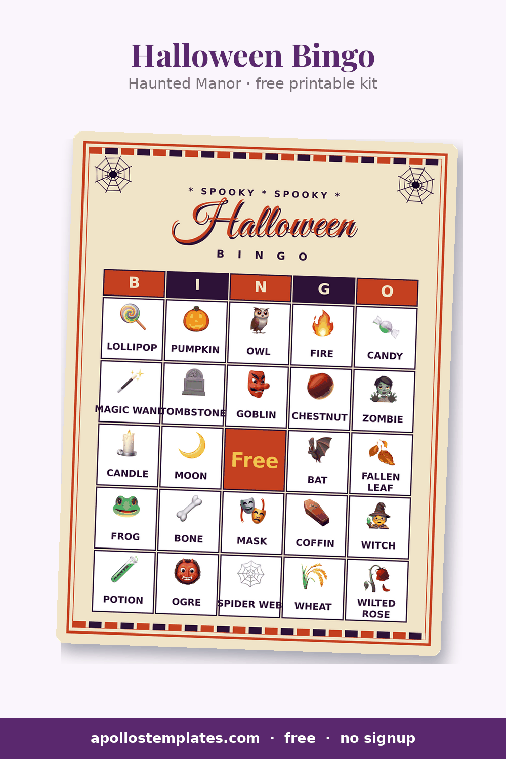 Halloween bingo card