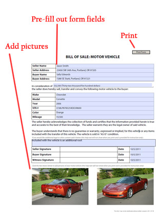 Auto Bill of Sale Template example / sample