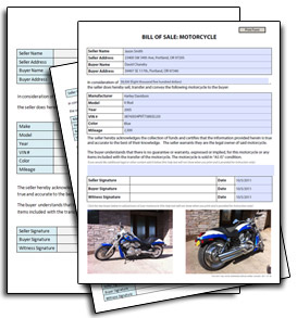 Sample Motorcycle bill of sale templates