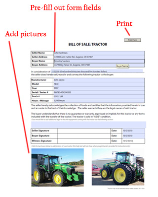 Tractor Bill of Sale Template example / sample