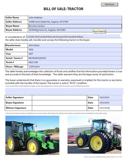 Free Tractor bill-of-sale form template
