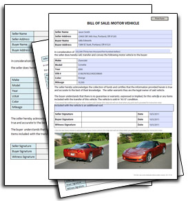 Sample Motor vehicle bill of sale templates