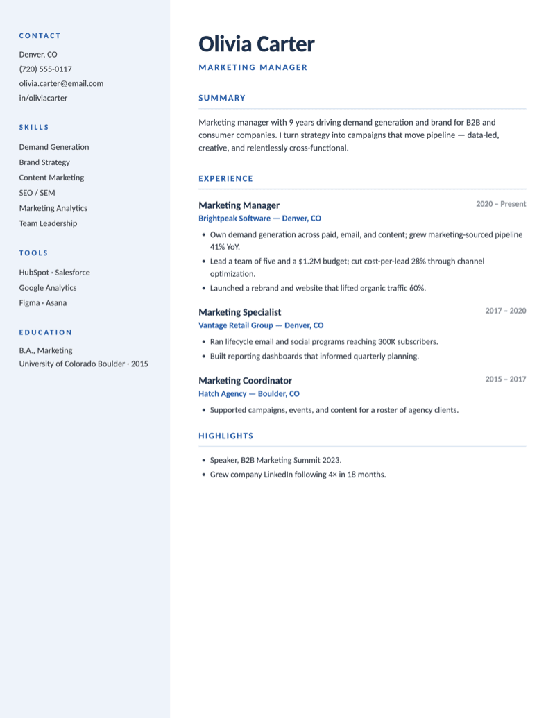 The Meridian resume template